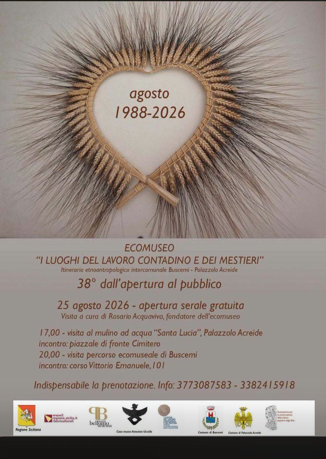 Poster for Apertura serale gratuita Ecomuseo 'I Luoghi del Lavoro Contadino e dei Mestieri'