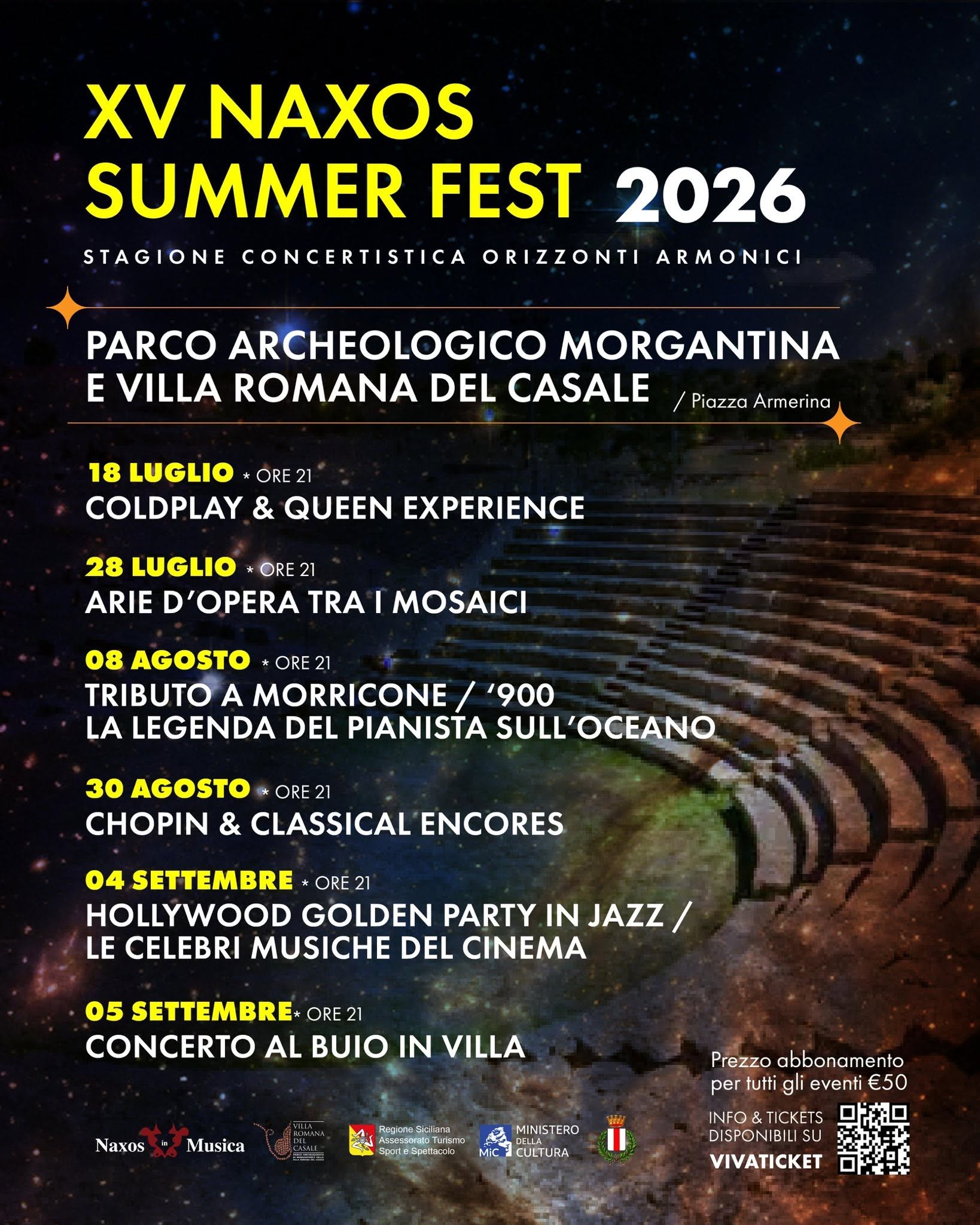 Plakat von XV NAXOS SUMMER FEST 2026 - STAGIONE CONCERTISTICA ORIZZONTI ARMONICI